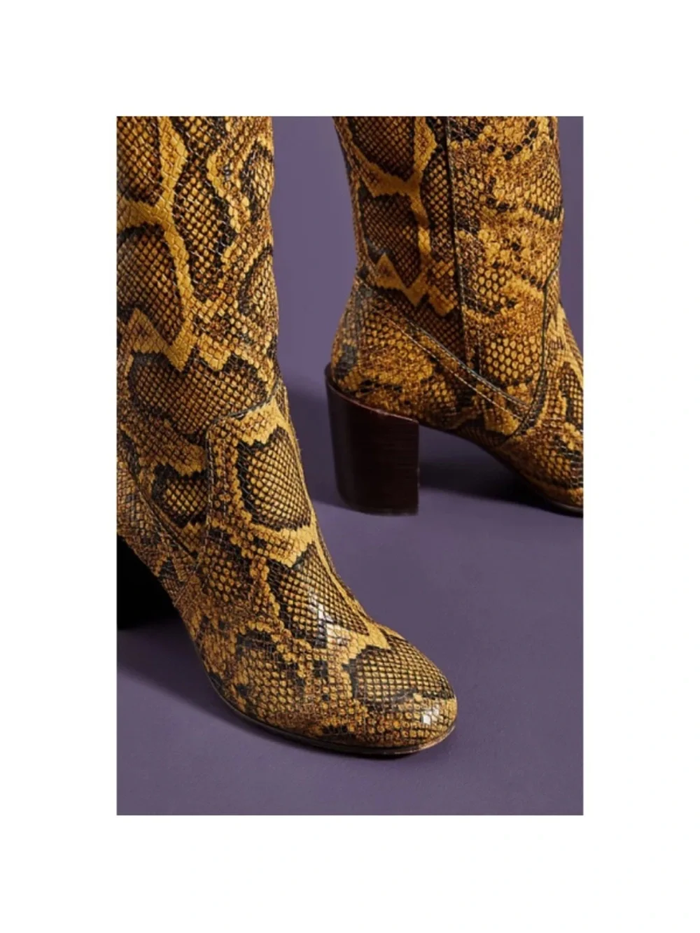 New Anthropologie Yellow Brown Snake-Print Over-the-Knee Boots